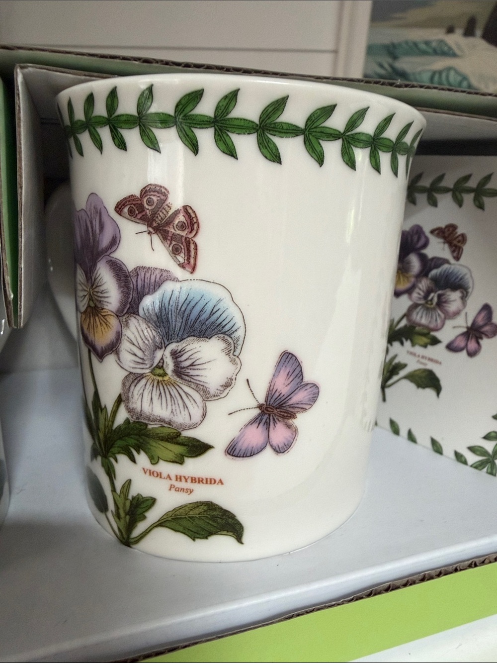 Portmeirion Pansy Floral Ceramic Mug Set in Cream, Purple, Green - 2 Piece - Picture 6 of 6